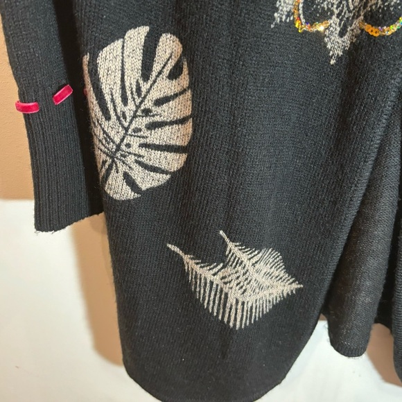 DESIGUAL Sz L Hibiscus Floral Sequin Sparkle Cascade Open Front Cardigan - Picture 6 of 12
